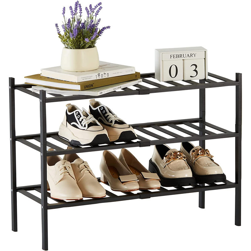 9 Pair Stackable Shoe Rack, Black