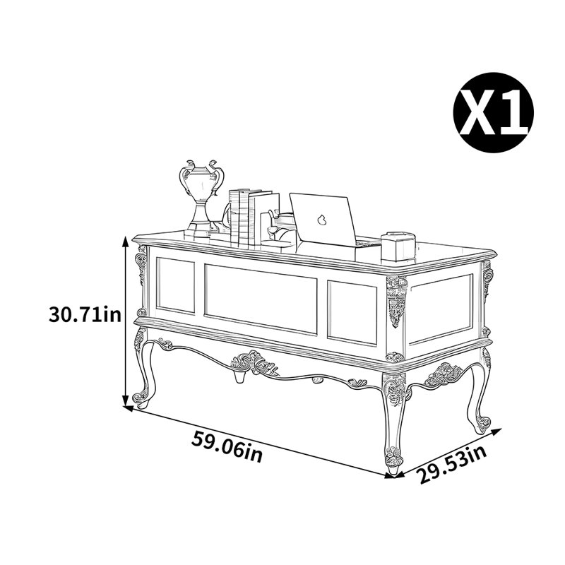 Bureau luxueux de style américain, H 30,71 po x l 59,06 po x P 29,53 po