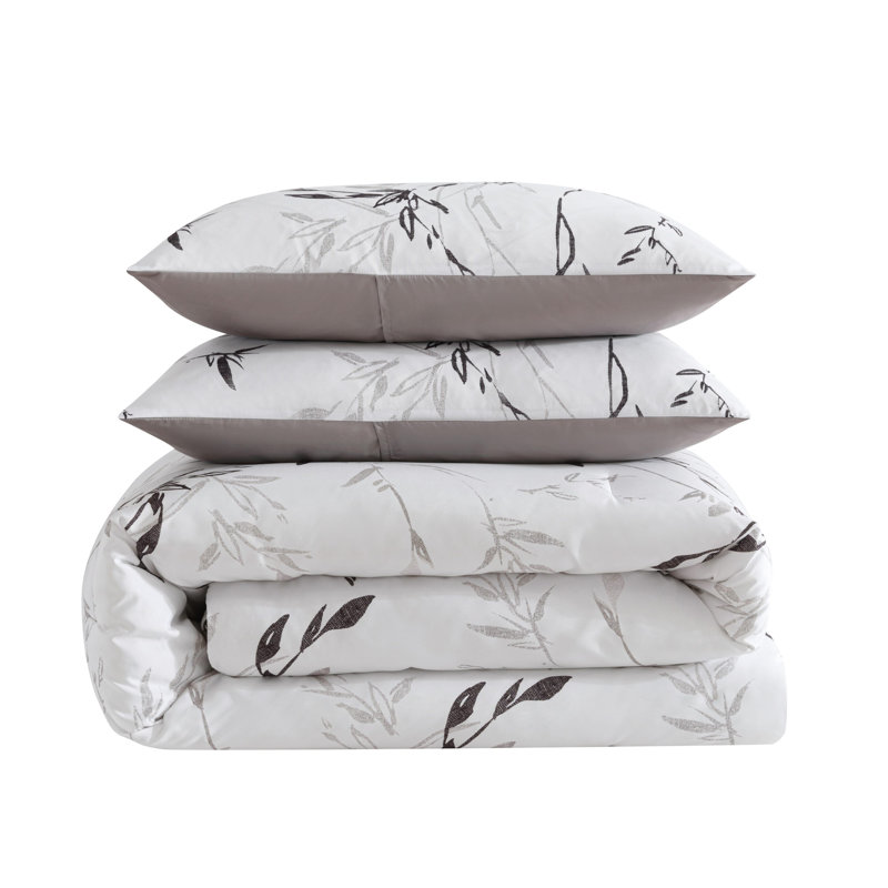 Kenneth Cole Ink Wash Vine Comforter Bonus Set, Gray/White, King Comforter + 2 King Shams