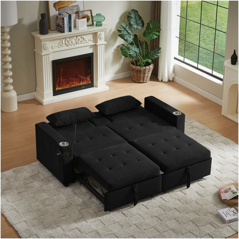 Black Fabric Sleeper Sofa Bed, Black