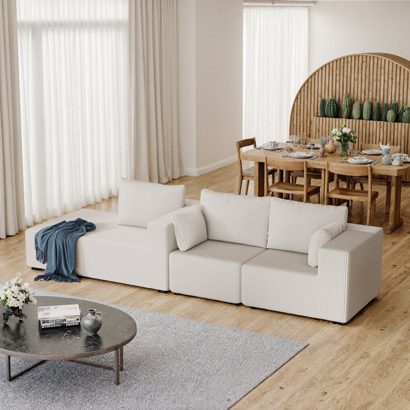 Canapé modulaire en L modulaire avec méridienne, revêtement en velours côtelé Cloud Comfort - beige (108,3 po)