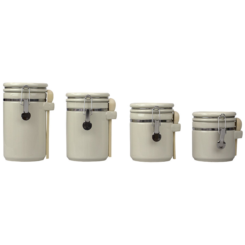 Glass Canister - Set of 4, Beige