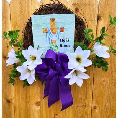 Handcrafted Faux Lillies Twig 22'' Wreath