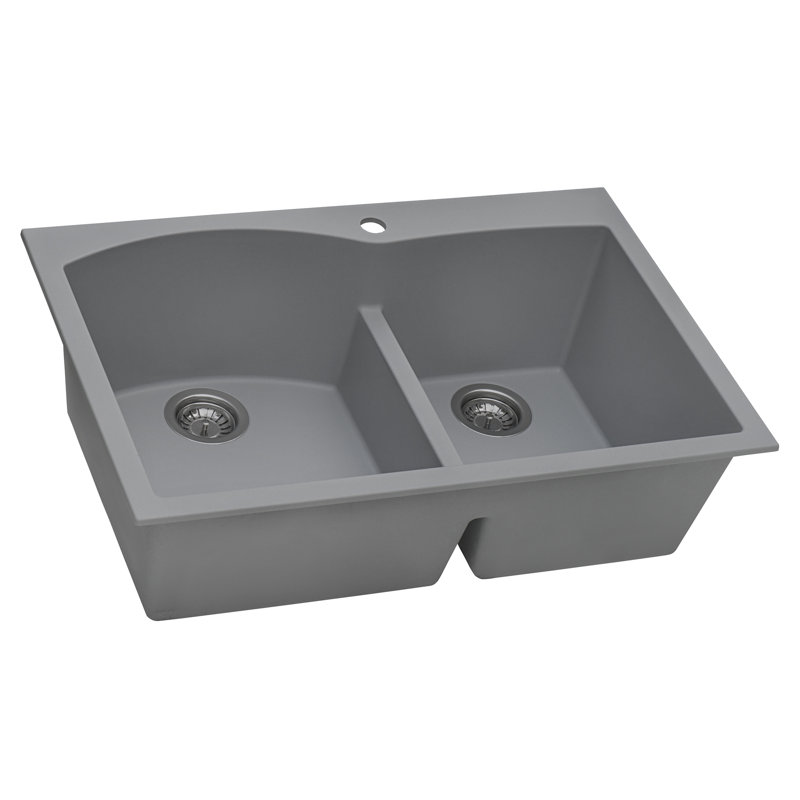 Évier de cuisine encastré à double cuve en composite de granite 33 x 22 po Ruvati, Gris argenté