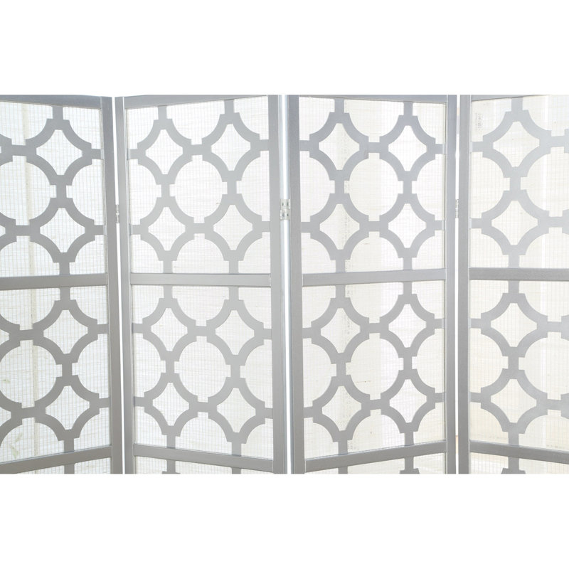 Quarterfoil Infused Diamond Design 4-Panel Room Divider, Silver