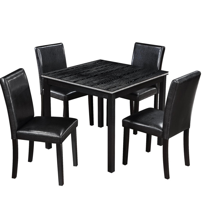 Ensemble de table de salle à manger en bois 5 pièces, ensemble de table de cuisine avec une table carrée et 4 chaises rembourrées, table de salle à manger en bois avec décoration en cristal et ensemble de chaises pour la cuisine