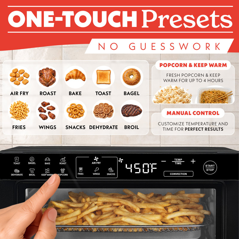 Gourmia Digital Air Fryer Oven With Convection Mode, 12 Presets, Fits 9” Pizza, Black, Black