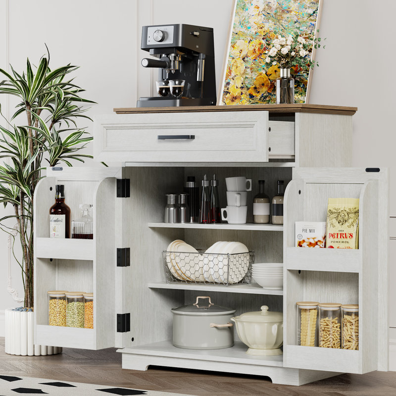 1Drawer 2-Door Accent Cabinets Chests with Storage for Living Room,Kitchen,Entryway,Dining Pantry Cabinet with 4 Hanging Shelves