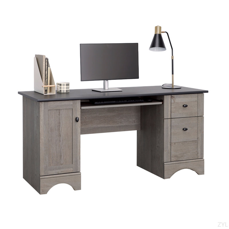 Bureau d'ordinateur, finition brune, Noir / gris