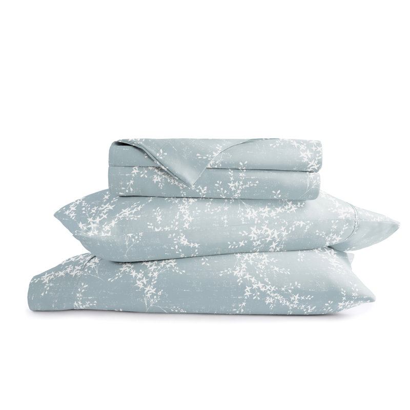 4 Piece Delicate Details Pattern Sheet Set, Cal.King Sheet Set with 2 King Pillowcase, Blue Floral