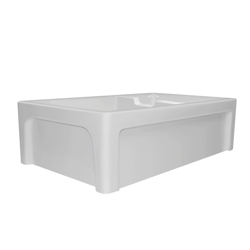 Glencove Fireclay 42" x 20" Double Bowl Reversible Sink with Beveled Front Apron and a Decorative Lip on the Opposite Side
