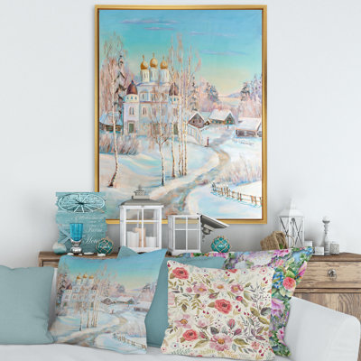 " Country Road In Winter Landscape With Temple "