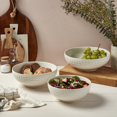 Ivory Dinnerware Tabletops Gallery 3 piece Serving Bowl Set Bloom Embossed White