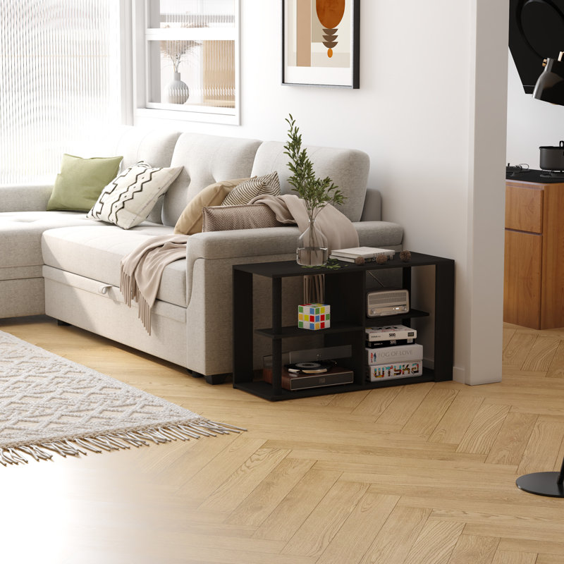 Rectangular Coffee Table Slim Living Room Table with Open Shelves for Small Spaces, Espresso;Black