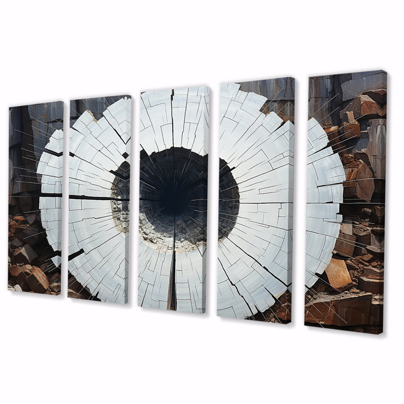 «Stone Grey Quartz Mystery I - Stone Geode», ensemble d'art mural 5 pièces, H 28 po x l 60 po