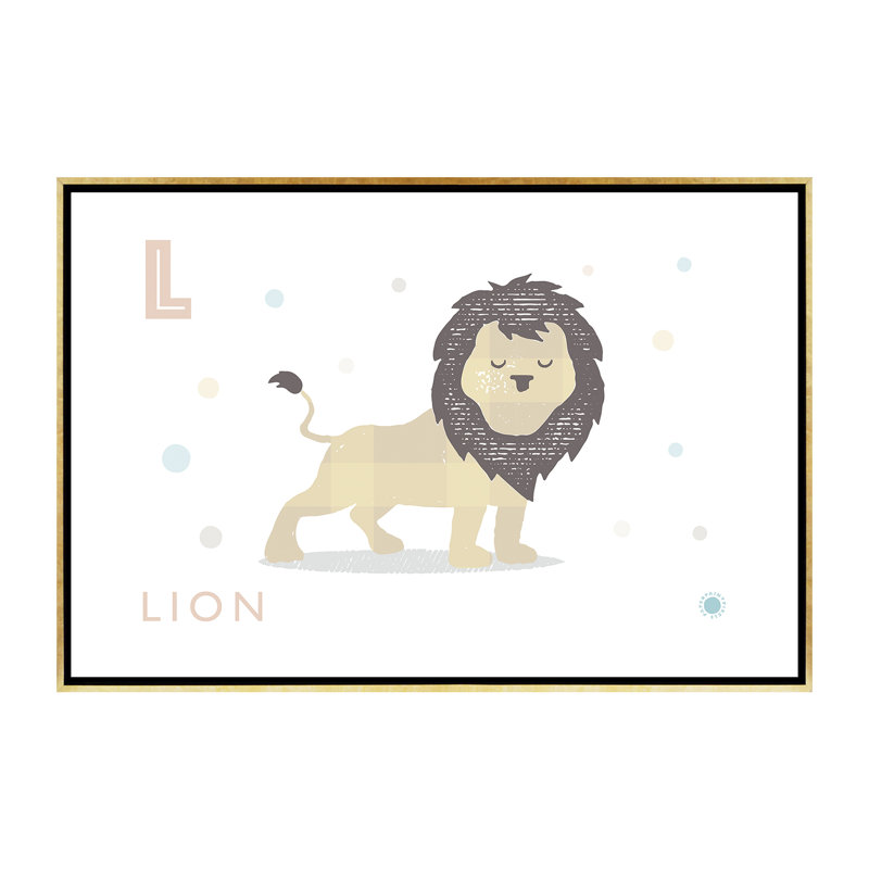 Lion - reproduction d'impression, H 40 po x l 60 po x 1,5 po, Toile encadrée d'or, Pas de tapis
