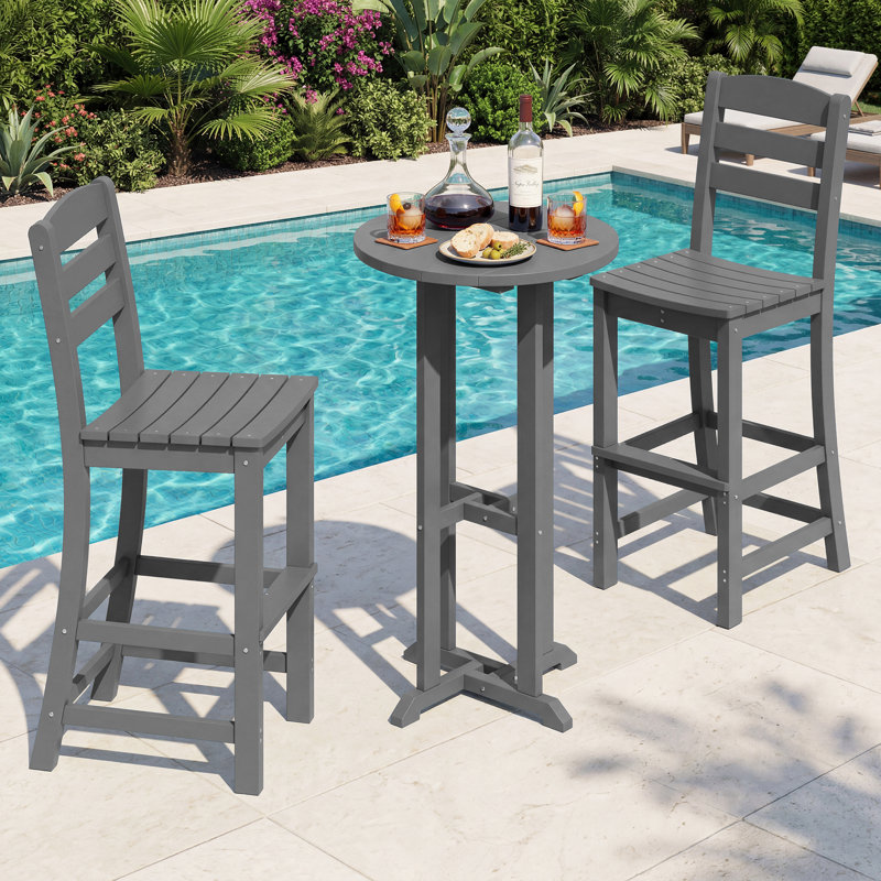 2 - Person HDPE Outdoor Patio Bar Set, Gray