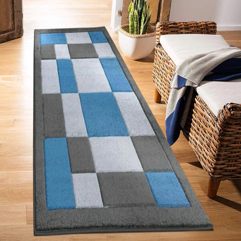 Havana Geometric Dark Grey Blue Large Rugs – Modern Living Room Carpet, Bedroom & Hallway Runner | Soft, Non-Shedding, Stain Resistant Floor Mat