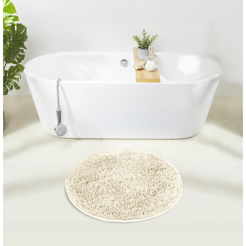 Better Trends 100% Polyester Round Bath Rug 24 Inch Soft Plush Absorbent Non Slip Bathroom Mat Quick Dry Ivory, Ivory