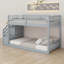 Lit superposé simple au-dessus de simple, lits superposés bas en bois avec escalier de rangement-1809362455