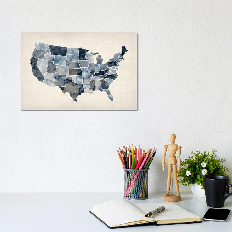 USA Water Color Map III by Michael Tompsett - Wrapped Canvas Gallery-Wrapped Canvas Giclée, 20.32 cm H x 30.48 cm W
