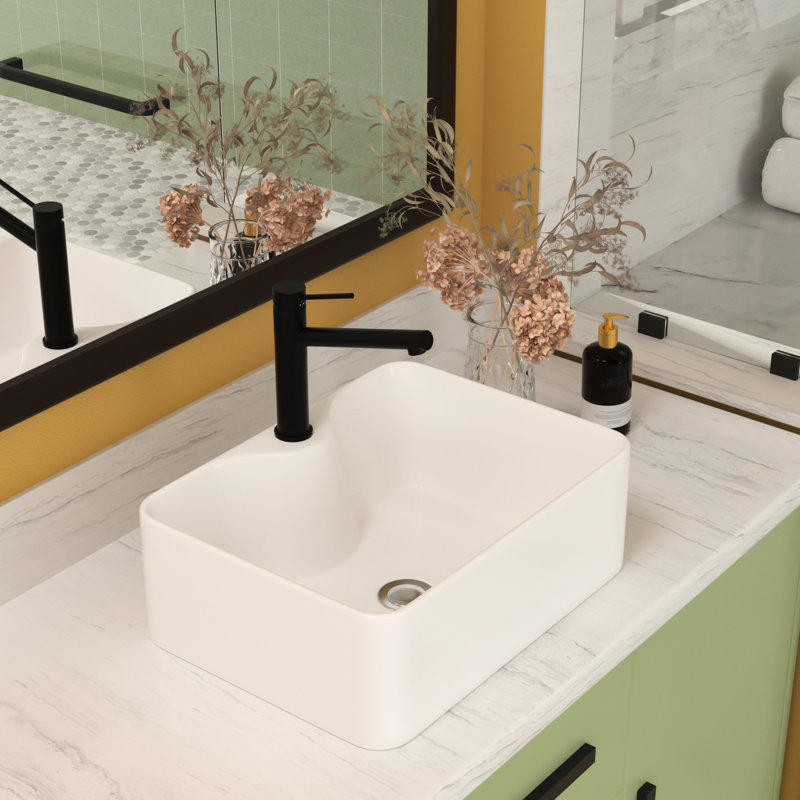 Lavabo de salle de bain Modern 16 "X12" - Récipient rectangulaire en céramique, blanc, teinture à faible absorption d'eau - pour