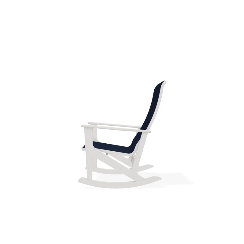 Wexler Polymer Outdoor Lounge Chair, Snow, Navy 13D Sunbrella®