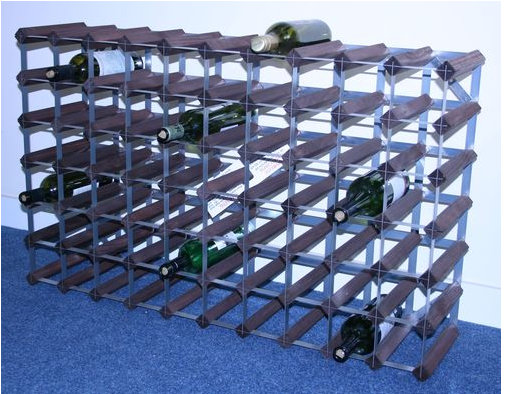 Liddle 70 Bottle Floor Wine Bottle Rack, Dark Oak Stained Pine / Galvanised Steel