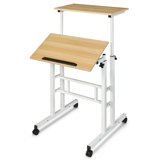 Mobile Computer Desk, Adjustable Height Laptop Standing Desk with Tilting Tabletop and Monitor Shelf