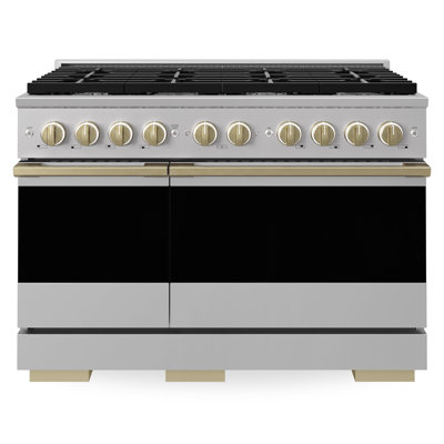 ZLINE Autograph 48 in. 6.7 cu. ft. Marino Dual Fuel Range in Satin Stainless Steel & Bronze Accents
