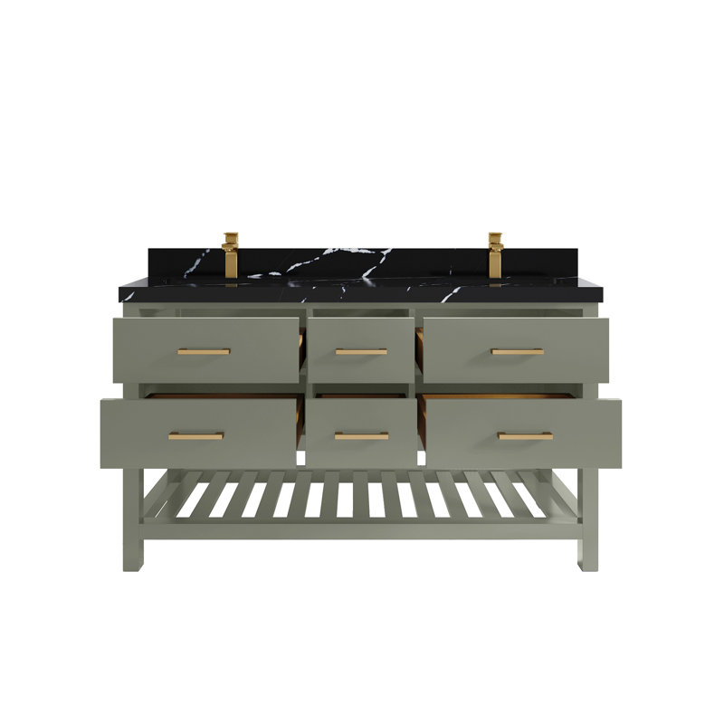 Parker 60 po X P 22 po Meuble-lavabo double D, Noir Calacatta