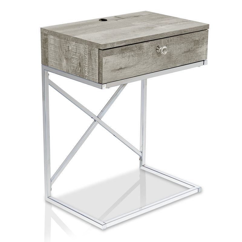 C Table End Table with Built-In Outlets, Light Grey