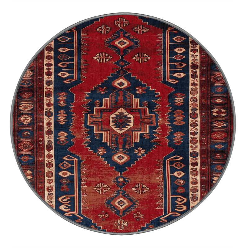 Tapis brun turc lavable à la machine, Rond 3 pi