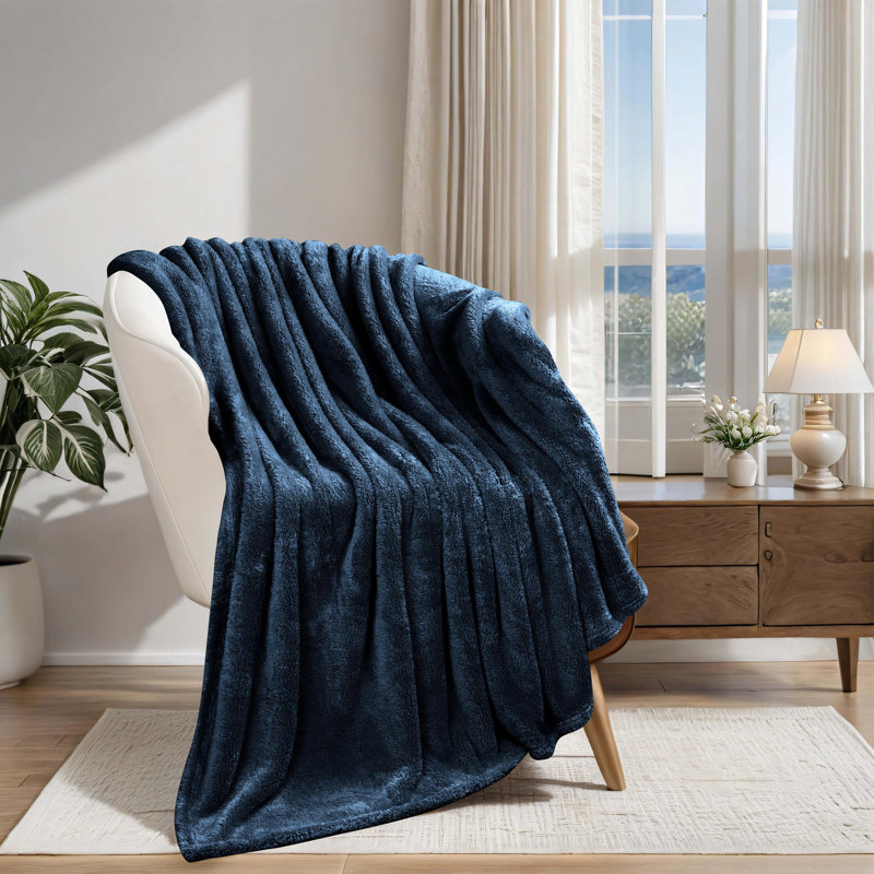 Superior Solid Polyester Reversible All-Season Fleece Throws Blanket, Throw XL, Navy