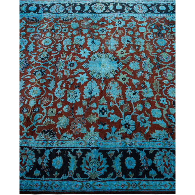 Tapis bleu noué à la main de conception unique Chimel