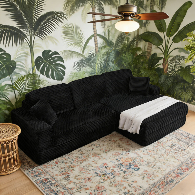 Siège du canapé droit, canapé modulaire en forme de L, canapé compressé au design peu encombrant, se déplie dans le lit, style minimaliste moderne en noir