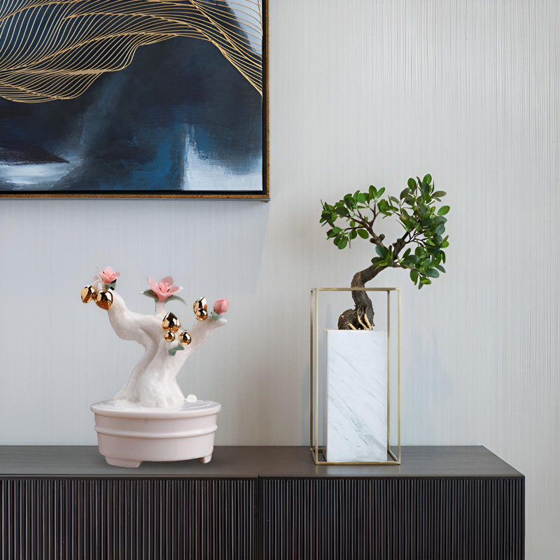 Décoration en céramique pêche et fleur de prunier