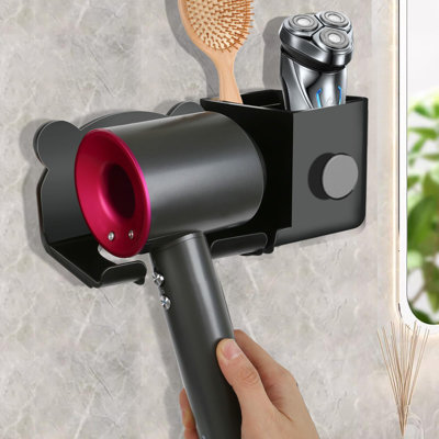 Hair Dryer Holder, Blow Dryer Holder Wall Mount, Hair Dryer Stand Hair Tools And Styling Organize, Bathroom Space Saver, Compatible With Most Hair Dryers(Black)
