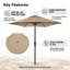 Parasol de patio de 10 pi, parasol de table de marché extérieur avec manivelle et bouton-poussoir inclinable, auvent en acier et polyester-1068403163