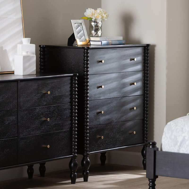 Commode à 4 tiroirs Baxton Studio Cherryl, Black