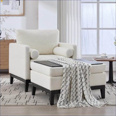 Chaise d'appoint de ferme de 35,4 po de largeur avec table basse réversible et repose-pieds ivoire noir