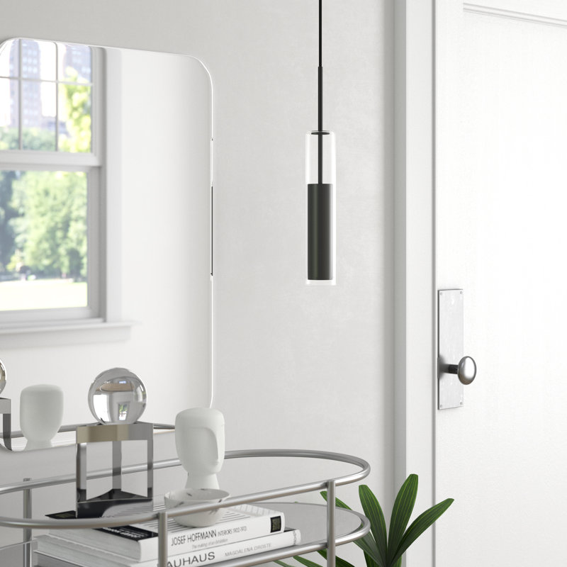 Black Cylinder LED Pendant Light with Transparent Glass Shade