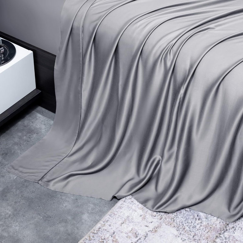 100% Rayon from Bamboo Sheet Set, 16" Deep Pocket Cooling Silky Soft Bed Sheets, Gray, King Sheet Set with 2 Pillowcases