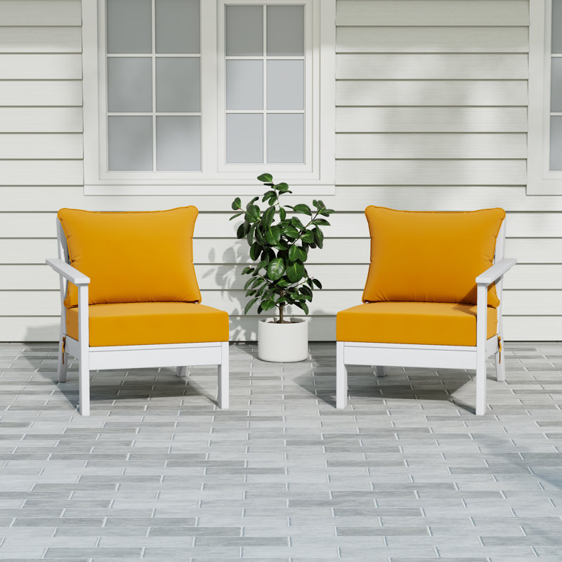 Deep Seating Set With Cushions, White, Yellow