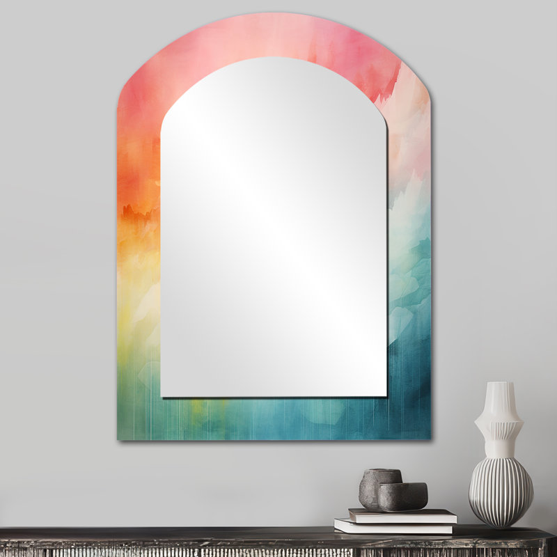 Miroir mural Watercolor Northern Lights I - Red Traditional, 34 po x 25 po