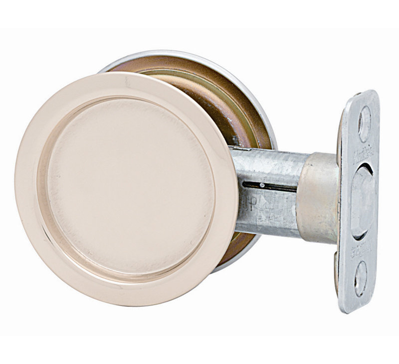 Round Pocket Door Lock, Satin Chrome