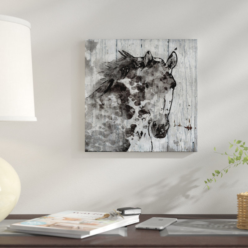 « winter cheval », impression sur toile, H 16 po x l 16 po x P 1 po, Papier d'art encadré noir, Blanc