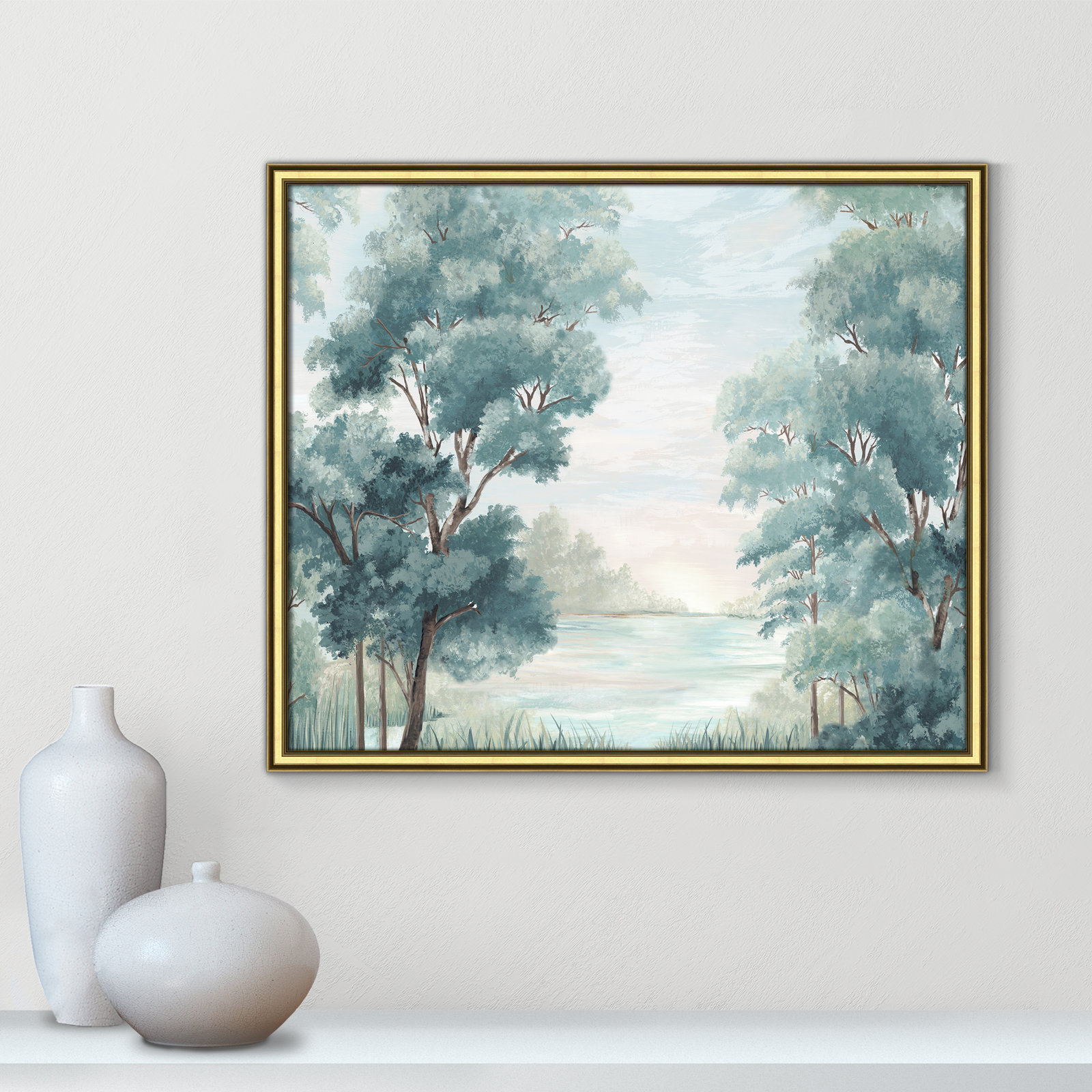 LeeRoy "Calm Forest River" Painting, 22.75" H x 26.75" W x 0.87" D, Gold Framed
