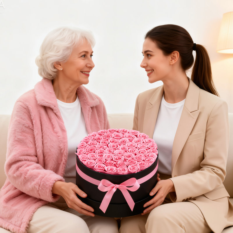 Forever Flowers, 50 Preserved Roses in a Box, Eternal Flowers Immortal Bouquet Birthday Present for Delivery Prime Women Her Wife Mothers, Anniversary, Valentine's Day,Christmas, Sweet Pink