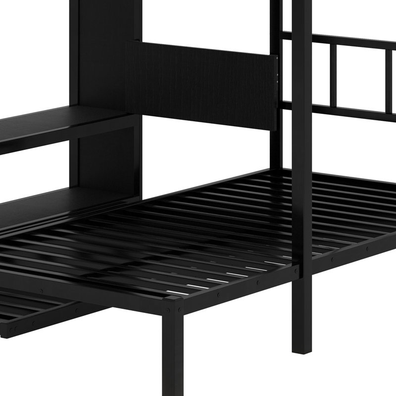Lit superposé avec garde-robe intégrée, lit gigogne et bureau pliable, Double sur simple